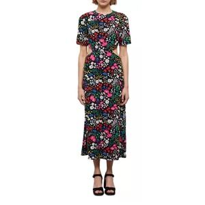 The Kooples Floral Midi Dress - Black, Pink, Green, White